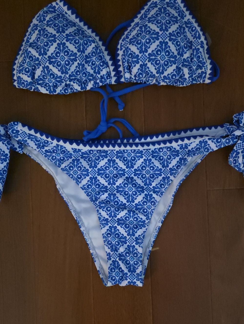 Blue and White Printed Tie-Side Bikini Set
